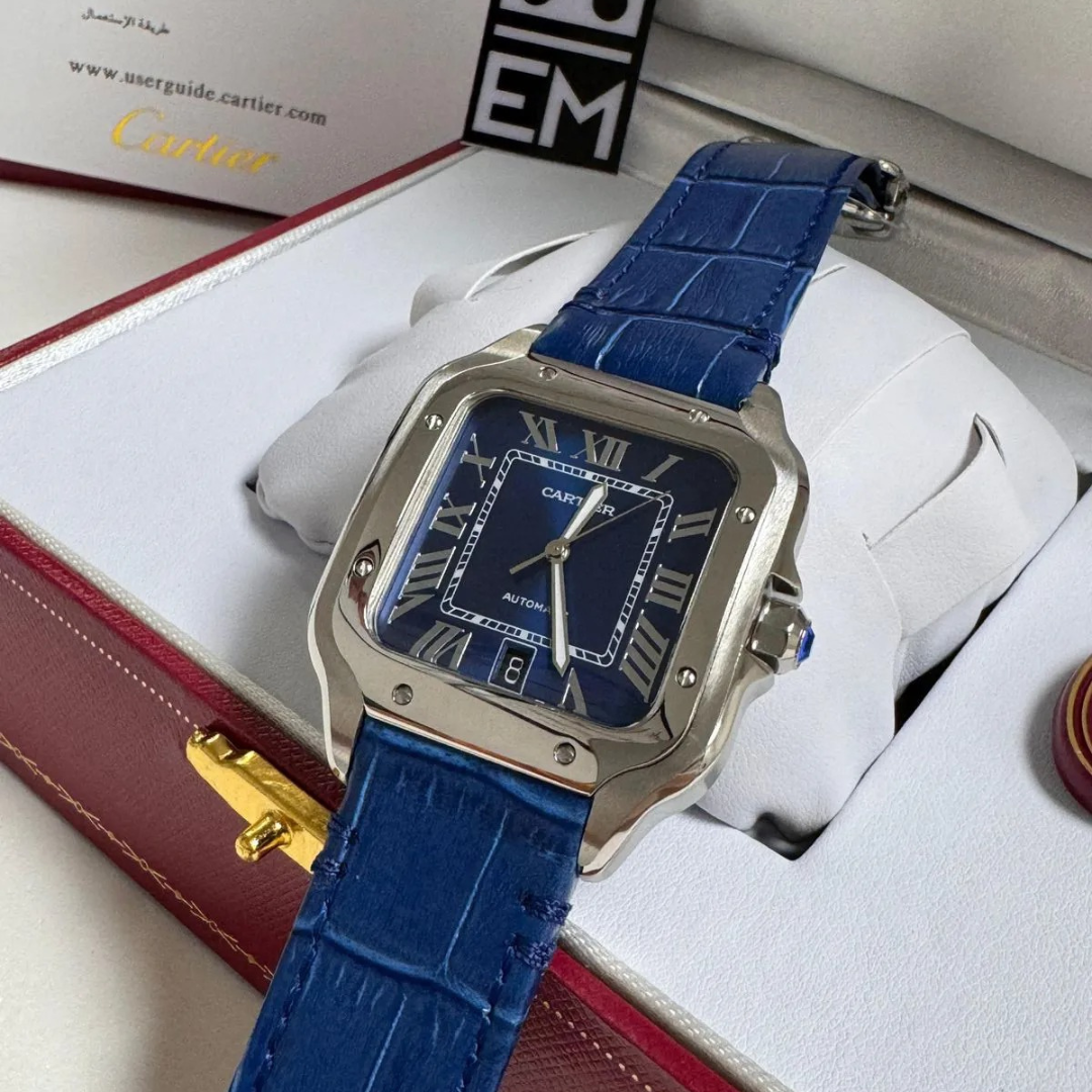 Cartier Santos Automatic Blue Leather