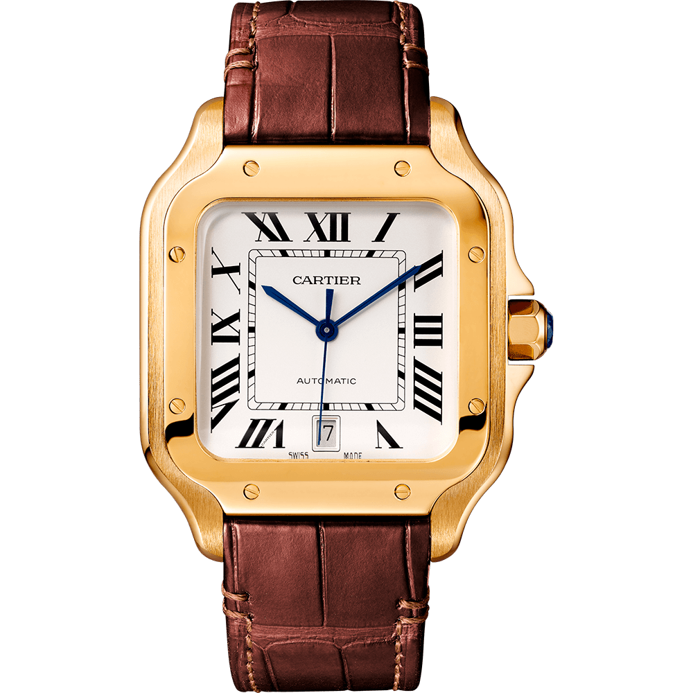 Cartier Santos Automatic – Gold with Brown Lederarmband